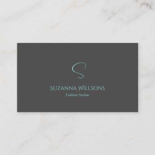 Elegant Plain Gray and Teal with Monogram Stylish Business Card