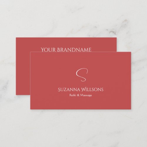 Elegant Plain Indian Red with Monogram Modern Chic Business Card