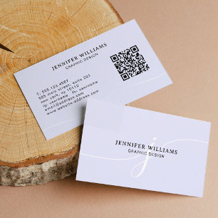 Elegant Plain Lavender Script Monogram QR Code Business Card