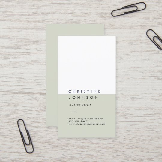 Elegant Plain Sage Green And White Business Card 