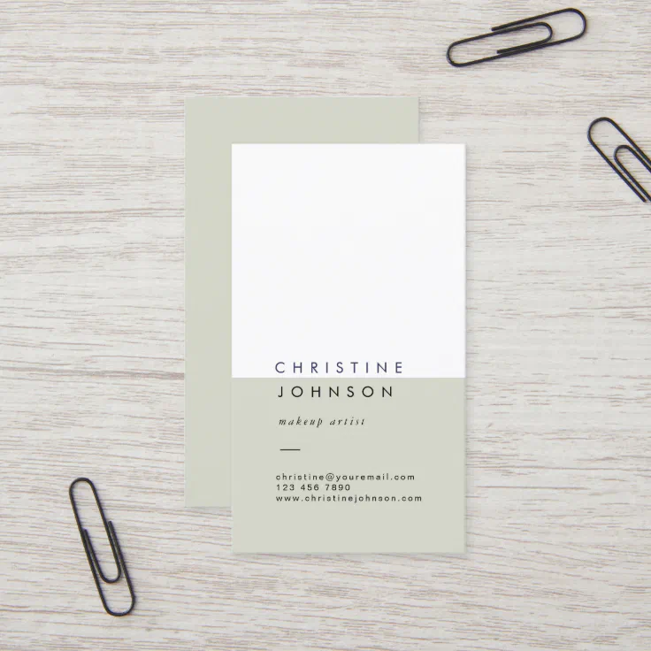 elegant plain sage green and white business card | Zazzle