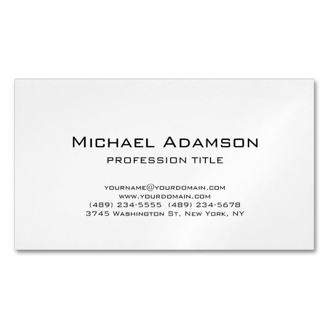 Elegant Plain Simple Black White Minimalist Business Card Magnet (Front)