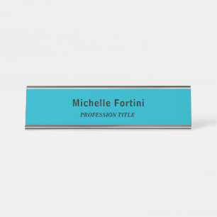 Elegant Plain Simple Minimalist Azure Blue Desk Name Plate