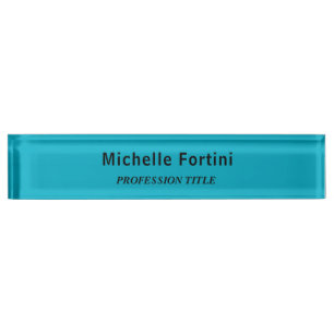 Elegant Plain Simple Minimalist Azure Blue Desk Name Plate