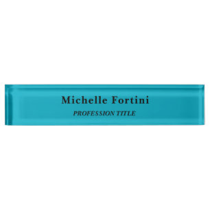 Elegant Plain Simple Minimalist Azure Blue Desk Name Plate