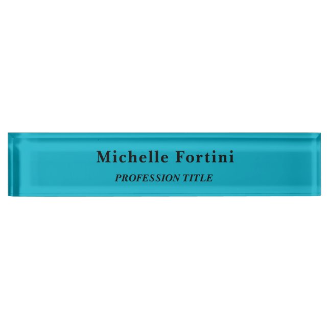 Elegant Plain Simple Minimalist Azure Blue Desk Name Plate (Front)