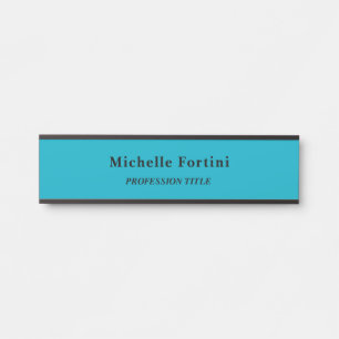 Elegant Plain Simple Minimalist Azure Blue Door Sign