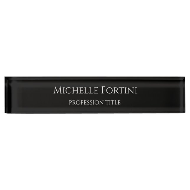 Elegant Plain Simple Minimalist Black Desk Name Plate (Front)