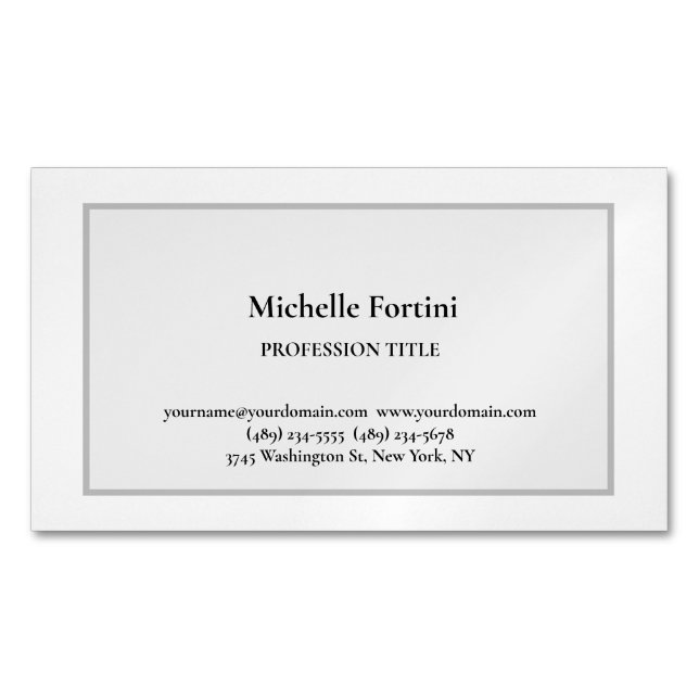 Elegant Plain Simple Minimalist Grey Business Card Magnet (Front)