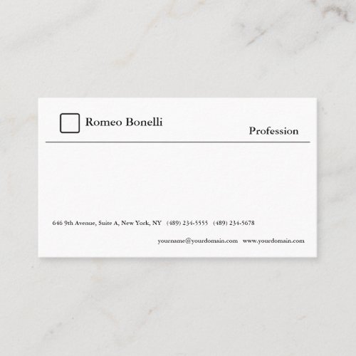 Elegant Plain Simple White Minimalist Modern Business Card