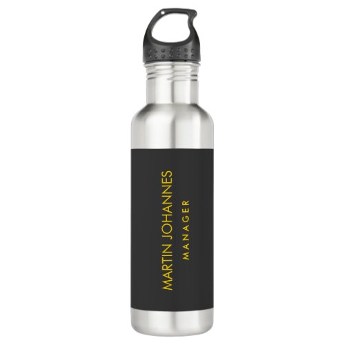 Elegant Plain Stylish Gold Color Black Custom Name Stainless Steel Water Bottle