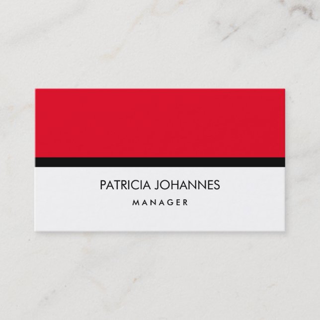 Elegant Plain Stylish Red White Black Professional Business Card (Front)