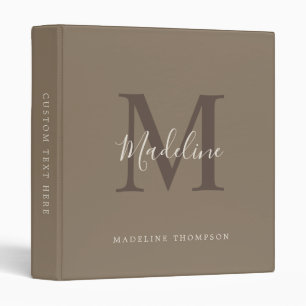 Elegant Plain Tan Brown Antique White Monogram 3 Ring Binder