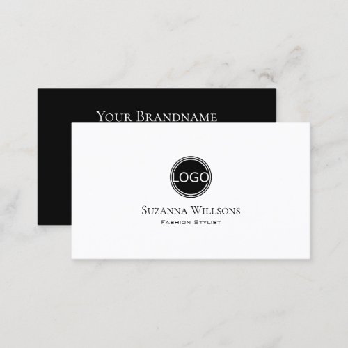 Elegant Plain White and Black with Logo Stylish Business Card