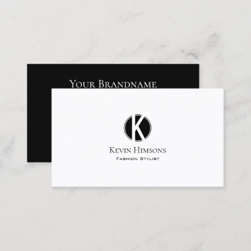 Elegant Plain White and Black with Monogram Modern Business Card