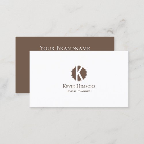 Elegant Plain White and Brown with Monogram Modern Business Card