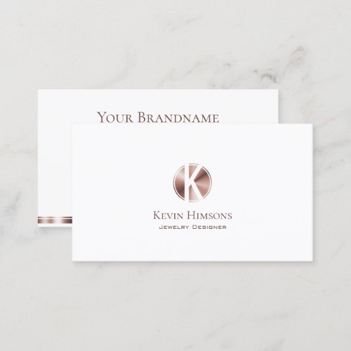 Elegant Plain White and Rose Gold with Monogram Business Card