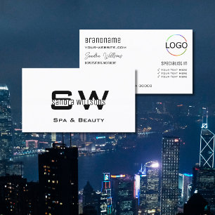 Elegant Plain White Classic with Monogram and Logo Business Card