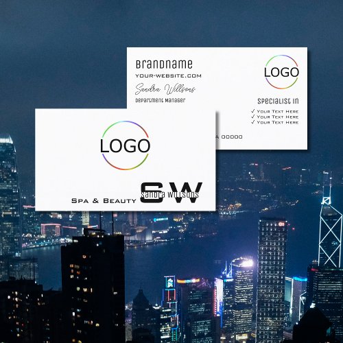 Elegant Plain White Modern with Monogram and Logo Business Card