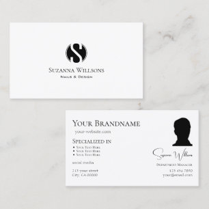 Elegant Plain White with Monogram and Photo Business Card