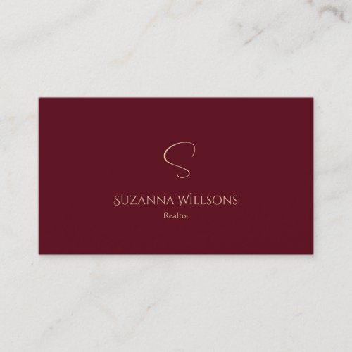 Elegant Plain Wine Red with Monogram Simply Modern Business Card