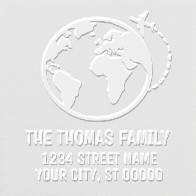 Elegant Plane Earth World Globe Map Name Address Embosser (Design)