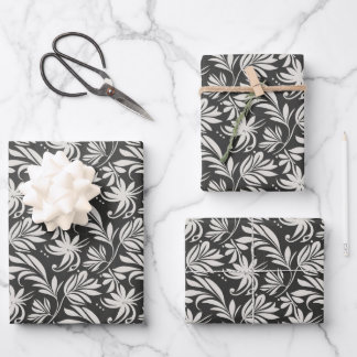 Elegant Plants Herbs Pattern Floral Black White Wrapping Paper Sheets
