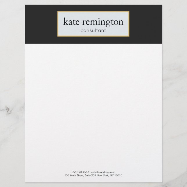 Elegant Plaque on Black Professional Letterhead (Front)