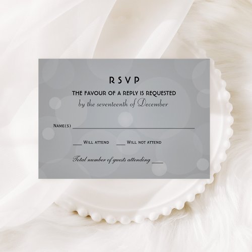 Elegant Platinum and Black Wedding RSVP Card