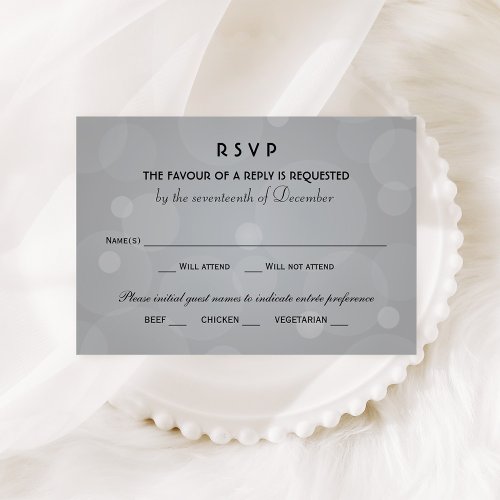 Elegant Platinum and Black Wedding RSVP Card