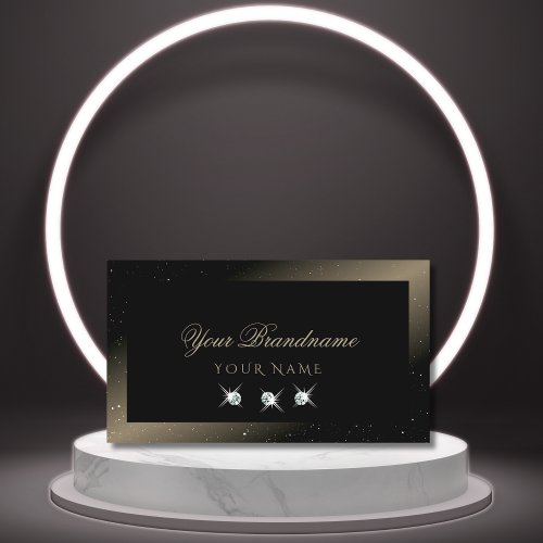 Elegant Platinum Black Sparkling Diamonds Modern Business Card