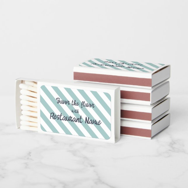 Elegant Platinum Blue Striped Restaurant Matchboxes (Stacked)