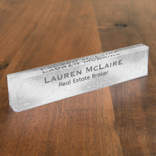 Elegant Platinum & Diamonds Professional Desk Name Plate
