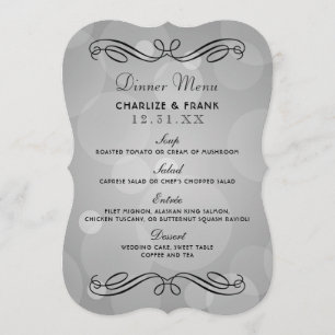 Elegant Platinum Gray and Black Wedding Dinner Menu