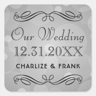 Elegant Platinum Gray Wedding Monogram Square Sticker