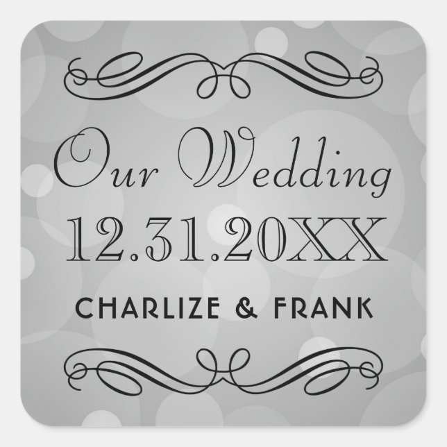 Elegant Platinum Gray Wedding Monogram Square Sticker (Front)