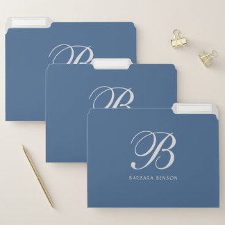 Elegant Platinum Monogram & Name, Denim Blue  File Folder