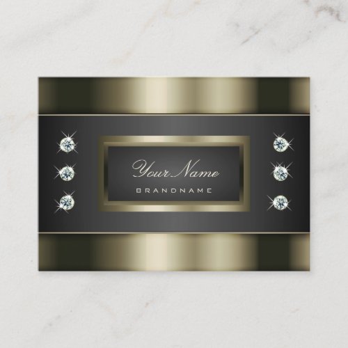Elegant Platinum Silver and Black with Diamonds Business Card
