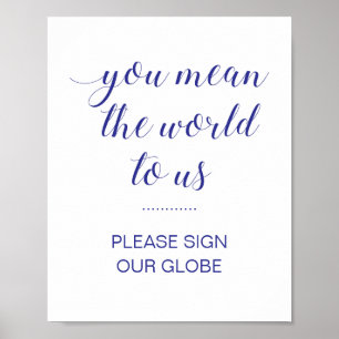 Elegant Please Sign Our Globe Navy Blue Wedding