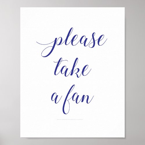 Elegant Please Take A Fan Navy Blue Wedding Sign