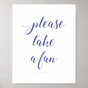 Elegant Please Take A Fan Navy Blue Wedding Sign