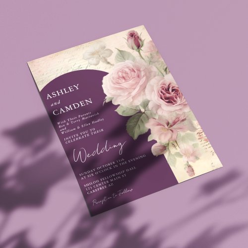 Elegant Plum and Dusty Rose Wedding Invitation