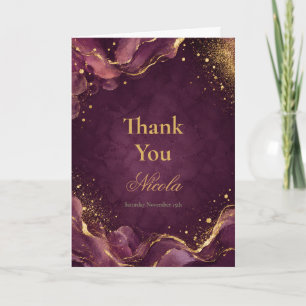 Elegant Plum and Gold Alcohol Ink Sweet Sixteen Thank You Card