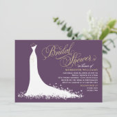 Elegant Plum and Gold Wedding Gown Bridal Shower Invitation (Standing Front)