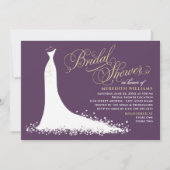 Elegant Plum and Gold Wedding Gown Bridal Shower Invitation (Front)