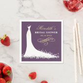 Elegant Plum and Gold Wedding Gown Bridal Shower Paper Napkins (Insitu)
