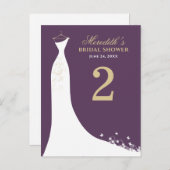 Elegant Plum and Gold Wedding Gown Table Number (Front/Back)