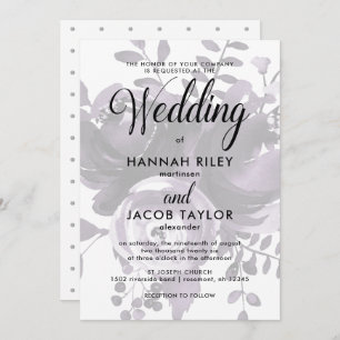 Elegant Plum and Gray with Floral and Dots Wedding Invitation