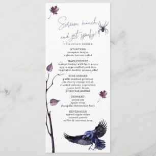 Elegant Plum & Black Crow Halloween Party Dinner Menu