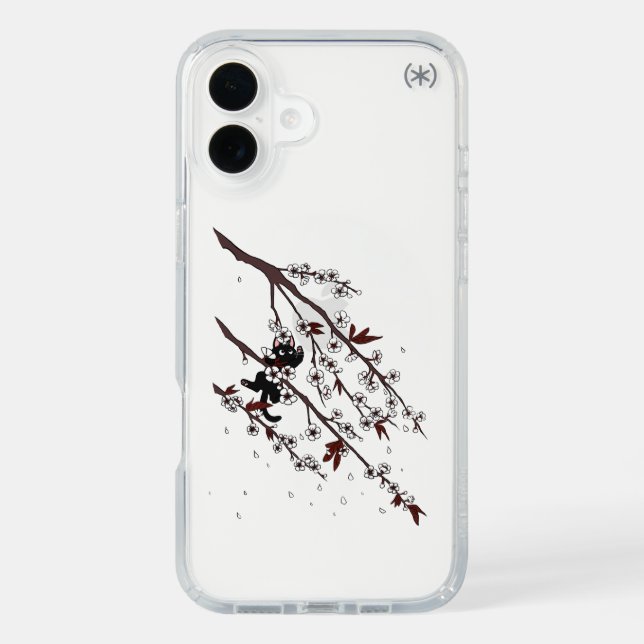 Elegant Plum Blossoms and Black Cat Speck iPhone Case (Front)